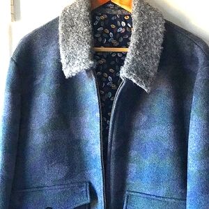 Paisley & Gray Bomber Jacket with Sherpa Collar Blue/Green/Gray XXL slim fit NWT
